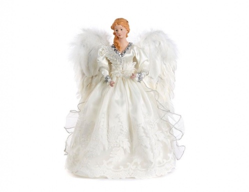 Ёлочная верхушка - новогодняя фигурка  "Нарядный ангел", белый с серебряным, полистоун, 40.5 см, Goodwill