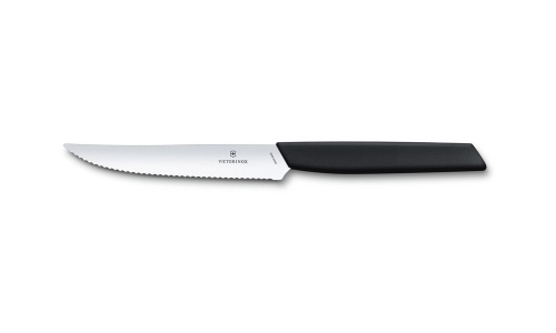 Нож Victorinox для стейков и пиццы, 12 см волнистое, чёрный