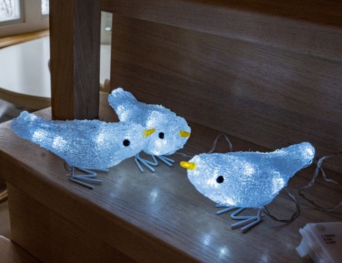 Набор светящихся фигур "Светлячковые пташки", 3 шт., акрил, 30 холодных белых LED-огней, 16x6x12 см, таймер, батарейки, уличный, Kaemingk (Lumineo) фото 3