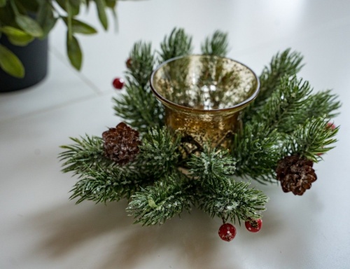 Мини-венок для свечи и декорирования "Подарок от ёлочки", 15 см, Swerox