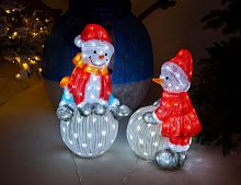 Светящаяся акриловая фигура СНЕГОВИЧОК НА ШАРЕ, 100 холодных белых LED-огней, 70 см, уличный, Kaemingk (Lumineo)
