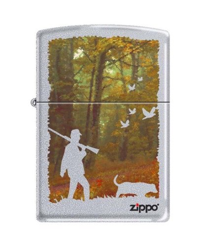 Зажигалка ZIPPO Осенняя охота, латунь/сталь с покрытием Satin Chrome, серебристая, 36x12x56 мм, 205 HUNTING