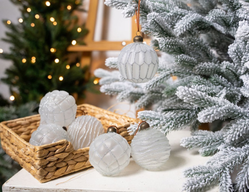 Набор стеклянных шаров КЛАРИТЭ БЛАН, морозный белый, стекло, 8 см, 12 шт., Winter Deco
