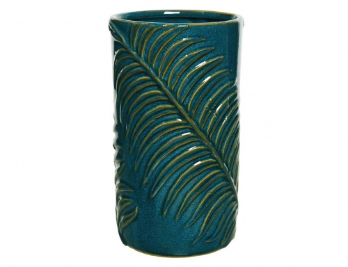 Декоративная керамическая ваза "Пальмовый мотив", тёмно-бирюзовая, 19 см, Kaemingk фото 3