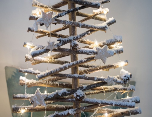 Настольная ёлка РОТАНГОВАЯ РАДОСТЬ, тёплыtе белые микро LED-огни, таймер, батарейки, Kaemingk (Lumineo) фото 3