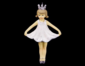 Ёлочная игрушка "Крошка-принцесса", (руки внизу), полистоун, белая с серебристым, 12.5 см, Goodwill