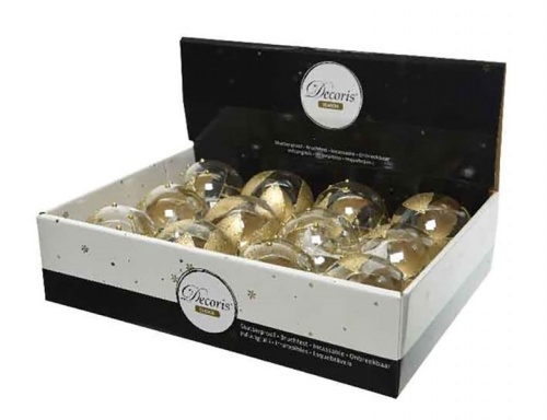 Набор пластиковых ёлочных шаров "Листья на льду", прозрачный с золотым, 80 мм, упаковка 12 шт., Kaemingk фото 2