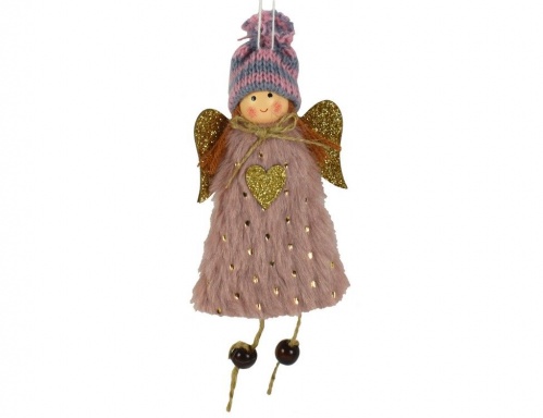 Ёлочная игрушка "Ангелочек джуди", искусственный мех, текстиль, розовая, 17 см, Due Esse Christmas