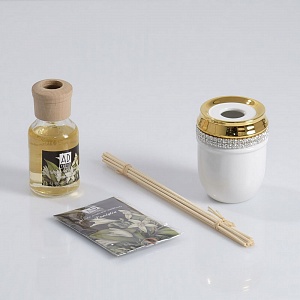 DUBAI Стакан для ароматических палочек D7хН9,5 см, керамика, цвет белый, декор золото, swarovski