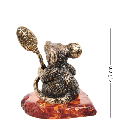 AM-1674 Фигурка «Мышь Герман с ложкой» (латунь, янтарь) фото 2