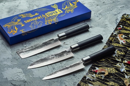 Набор из 3 кухонных ножей Samura Super 5, VG-10 5 слоев, микарта фото 3