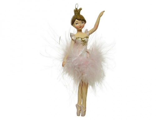 Ёлочная игрушка "Балерина фаззи", полистоун, нежно-розовая, 11 см, Kaemingk