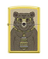 Зажигалка Zippo Медведь c с покрытием Lemon, латунь/сталь, жёлтая, матовая, 36x12x56 мм