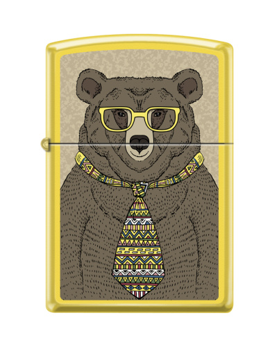 Зажигалка Zippo Медведь c с покрытием Lemon, латунь/сталь, жёлтая, матовая, 36x12x56 мм