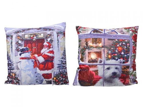 Светящаяся подушка "Санта и снеговик", 5 тёплых белых LED-огней, 45х45 см, Kaemingk фото 2