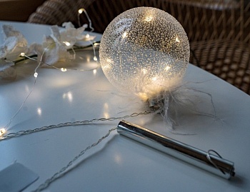 Светящийся ёлочный шар "Чудо в пёрышках", стекло, 10 тёплых белых микро LED-огней, 12 см, Peha Magic