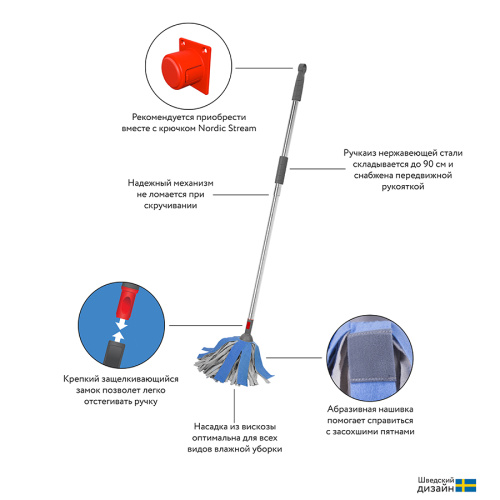 Швабра для мытья пола с телескопической ручкой 160 см и насадкой из вискозы bucket фото 10