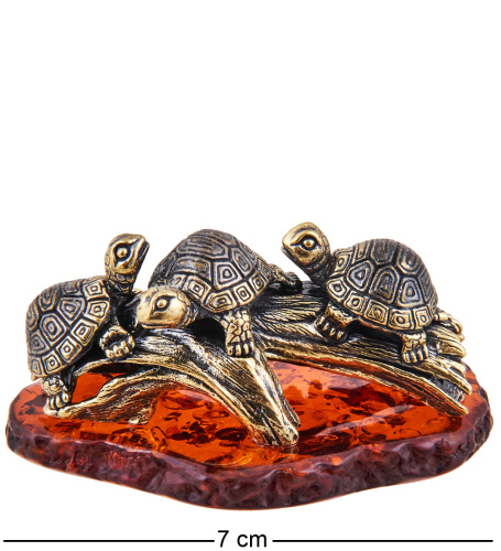 AM-3720 Фигурка «Черепахи Трио» (латунь, янтарь) фото 3