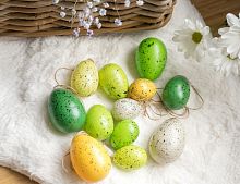 Декоративные пасхальные яйца УЮТНАЯ КРАПИНКА, жёлтые, зелёные и кремовые, 4-6 см (упаковка 12 шт.), Kaemingk