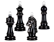 Набор стеклянных елочных игрушек ШАХМАТЫ, 10 см, 4 шт., подвеска, Goodwill