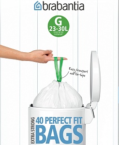 Пластиковые пакеты объемом 23/30 литров, 40 штук, Brabantia, из полиэтилена, белого цвета