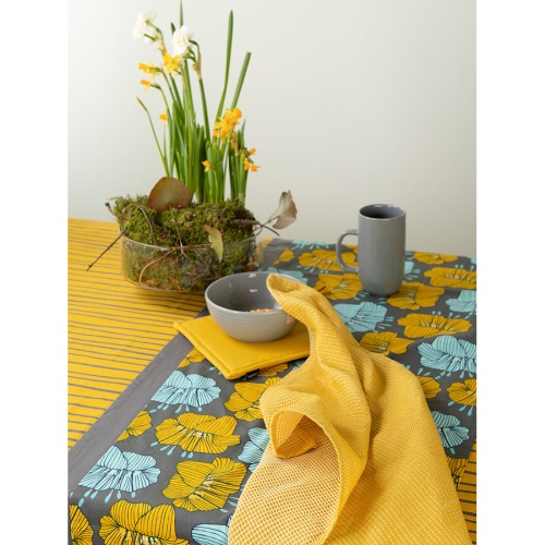 Дорожка на стол из хлопка серого цвета с принтом Цветы из коллекции prairie, 45х150 см фото 3