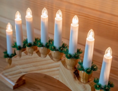 Свечи на деревянной подставке - горке, 10 прозрачных свечей, 50х30 см, SNOWHOUSE фото 2
