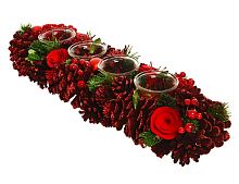 Подсвечник из шишек FOREST IN RED, на 4 чайных свечи, 45 см, Kaemingk