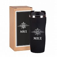 Кружка "МВД" черного цвета, изготовленная из нержавеющей стали, представленная в подарочной упаковке