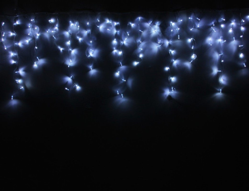 Светодиодная бахрома, 144 холодных белых LED, влагозащитный колпачок, 3х0.9 м, коннектор, прозрачный провод, уличные, Rich LED