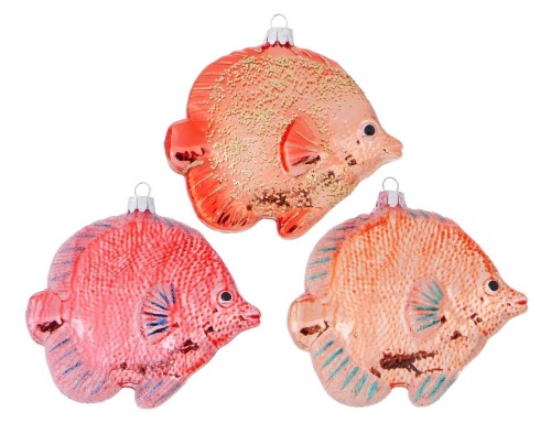 Набор коллекционных ёлочных игрушек "Рыбки розовой волны", стекло, 12 см, 12 шт., Boltze фото 2