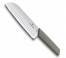 Нож Victorinox сантоку, лезвие 17 см рифленое, оливковый