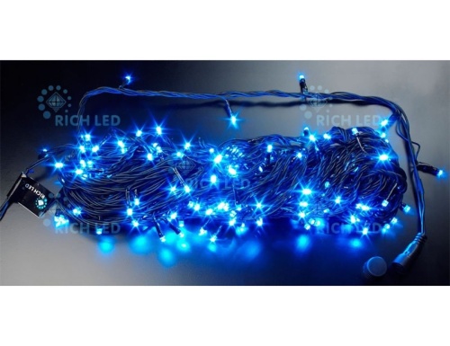 Светодиодная гирлянда нить Rich Led 20 м 200 синих LED ламп, чёрный ПВХ, с возможностью динамики, соединяемая, IP54, Rich LED фото 3