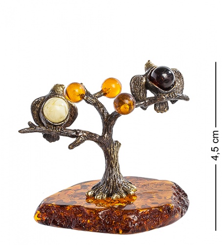 AM-1261 Фигурка "Синички на дереве" (латунь, янтарь)