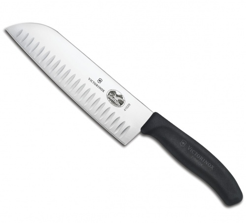Нож Victorinox сантоку, лезвие 17 см рифленое, черный