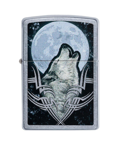 Зажигалка Zippo Howling Wolf Design, покрытие Street Chrome™, латунь/сталь, серебристая, матовая фото 5