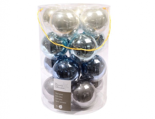 Набор стеклянных шаров Коллекция "Синий цвет", глянцевые и эмаль, 16 шт., 80 мм, Kaemingk