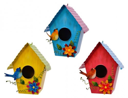 Декоративный скворечник "Птичкин домик", металл, 19.5x14.5x35 см, разные цвета, Kaemingk