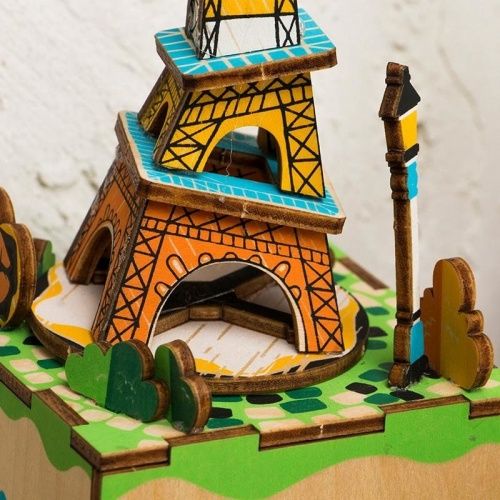 Деревянный 3D конструктор - музыкальная шкатулка Robotime "Эйфелева башня" фото 2