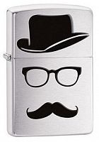 Зажигалка ZIPPO Moustache & Hat, латунь с покрытием Brushed Chrome, серебристый, 36х12x56 см, 28648