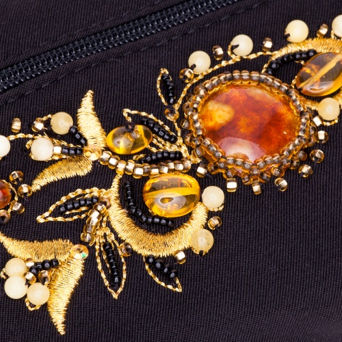 Косметичка шелковая, расшитая золотой нитью и янтарем, 1004 фото 4