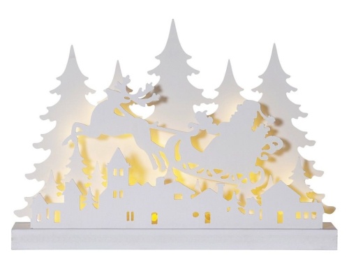 Декоративный новогодний светильник GRANDY - САНТА В САНЯХ, деревянный, белый, 36 холодных белых LED-огней, 42х30 см, таймер, батарейки, STAR trading фото 2