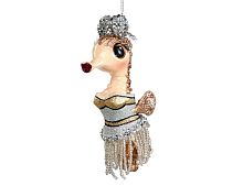 Ёлочная игрушка БОГЕМНАЯ МОРСКАЯ ЛОШАДКА в серебряно-золотых тоннах, полистоун, 13 см, подвеска, Goodwill