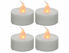 Свечи чайные "Тёплые огоньки", с LED-огнями, белые, 3.8x3.8 см (упаковка 4 шт.), таймер, батарейки, Kaemingk