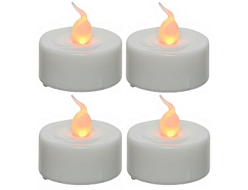 Свечи чайные "Тёплые огоньки", с LED-огнями, белые, 3.8x3.8 см (упаковка 4 шт.), таймер, батарейки, Kaemingk