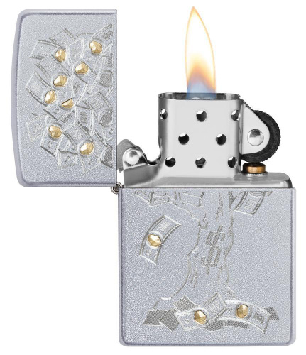 Зажигалка Zippo Money Tree Design с покрытием Satin Chrome, латунь/сталь, серебристая, 36x12x56 мм фото 2