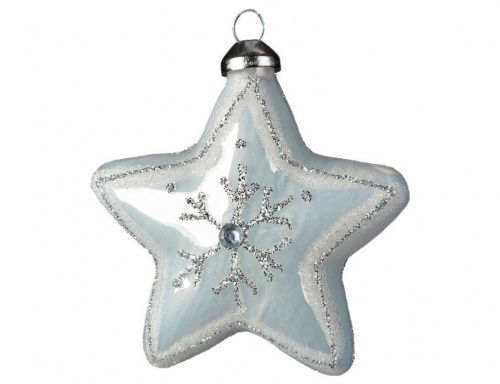 Набор ёлочных украшений "Зимнее очарование" (звёздочки со снежинками), стекло, белый, 8 см, 2 шт, Kaemingk