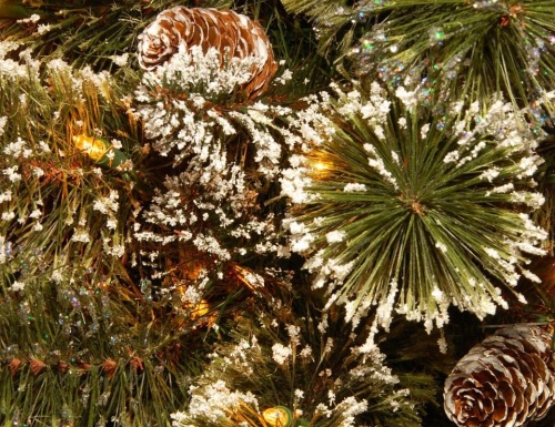 Ель настольная БРИСТОЛЬ в мешочке заснеженная, с шишками, теплые белые LED лампы, (хвоя леска+PVC), батарейки, National Tree Company фото 4