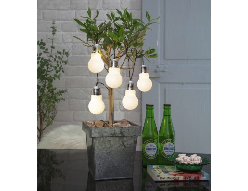 Электрогирлянда GLOW, 5 белых ламп, 10 тёплых белых mini LED-огней, 1 м, таймер, батарейки, уличная, STAR trading фото 3