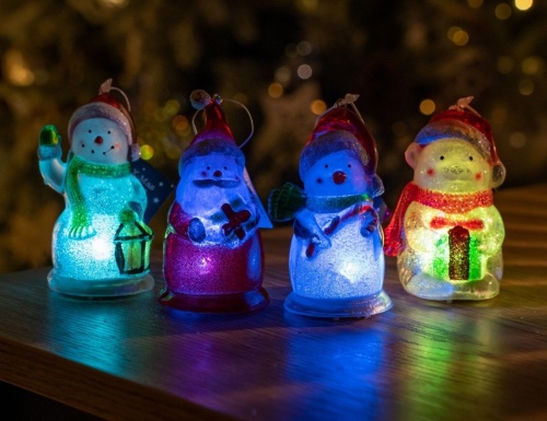 Набор светящихся фигурок НОВОГОДНИЙ КВАРТЕТ (4 шт.), стекло, RGB LED-огни, 7.5 см, батарейки, Koopman International фото 3